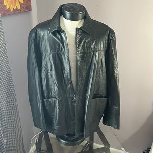 Mens Black leather coat XL